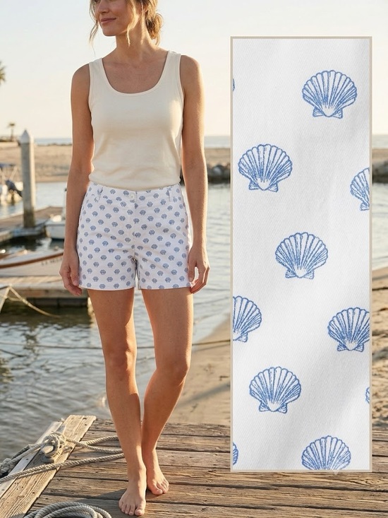Caribbean Joe Pants - NWT Caribbean Joe White Cotton Shorts with Blue Shell Print 5”inseam